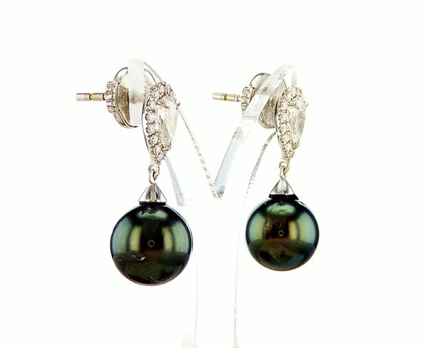 Pear Cut Diamonds & Tahiti Pearls Earrings