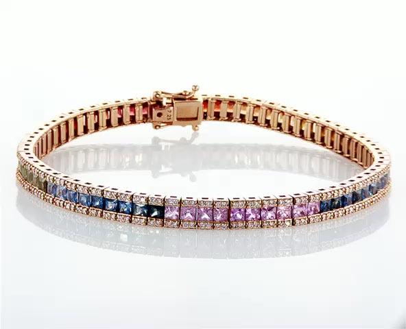 Princess Cut Rainbow Sapphire and Diamonds Bracelet