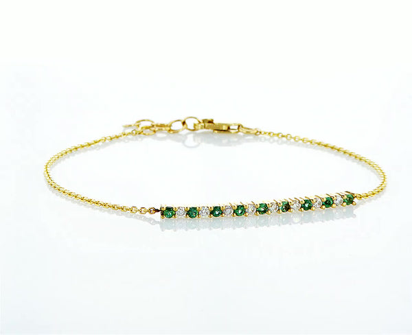 Diamonds & Green Emerald Line Bracelet