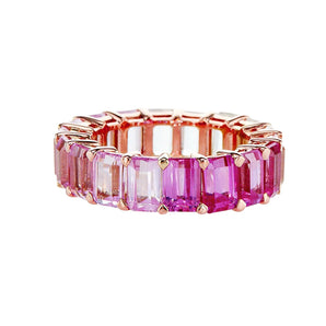 Emerald Cut Pink Topaz Eternity Band