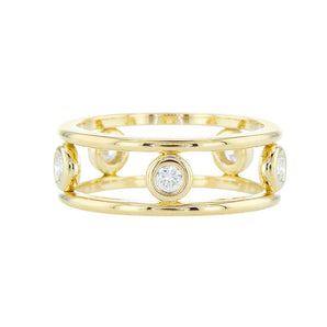 Double Gold Band with Round Cut Diamonds Inside