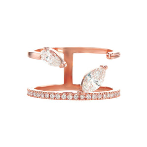 Pear & Marquise Half Open Ring with a Pavé Band