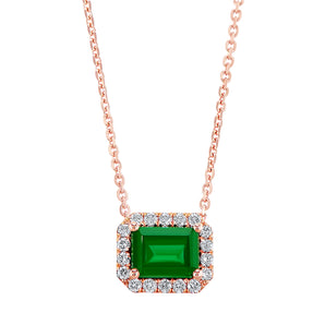 Green Emerald with Diamond Halo Necklace