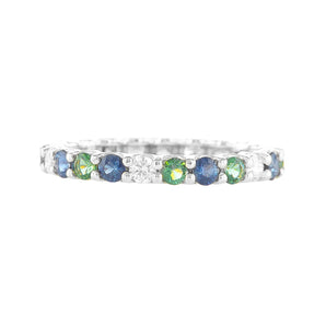 Green Emerald, Blue Sapphire & Diamonds Ring