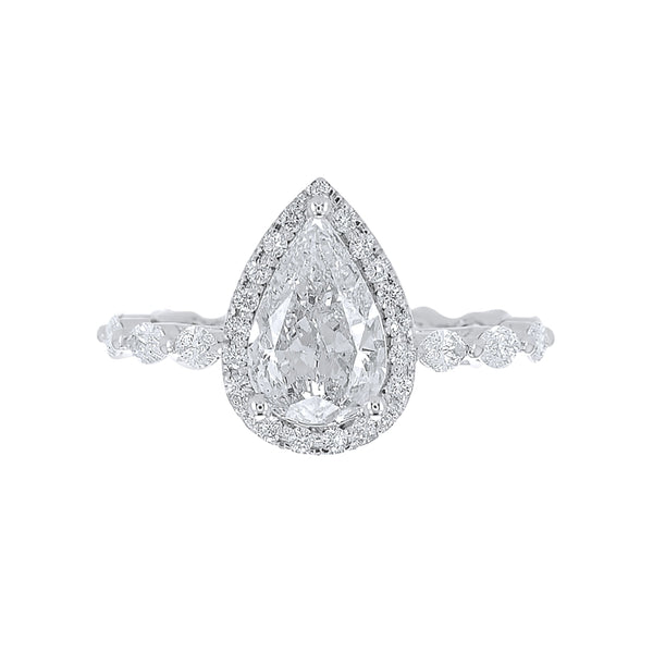 Pear cut with a Diamond Halo and Marquises Band