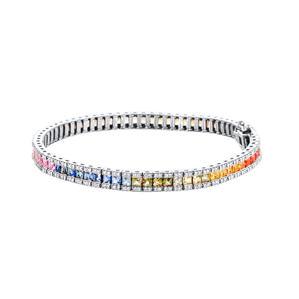 Princess Cut Rainbow Sapphire and Diamonds Bracelet