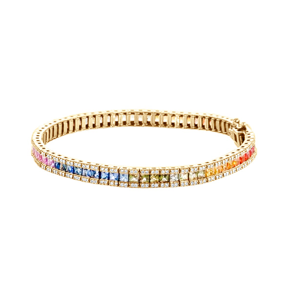 Princess Cut Rainbow Sapphire and Diamonds Bracelet