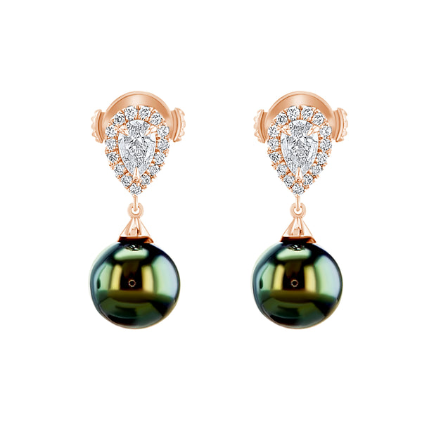 Pear Cut Diamonds & Tahiti Pearls Earrings