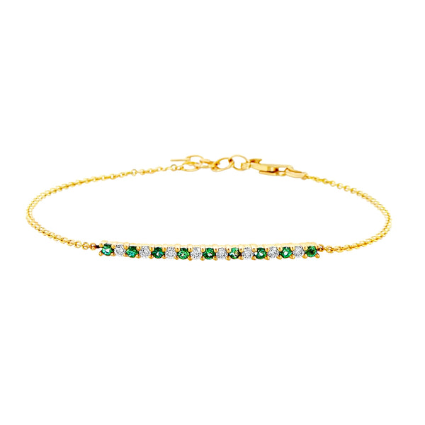 Diamonds & Green Emerald Line Bracelet