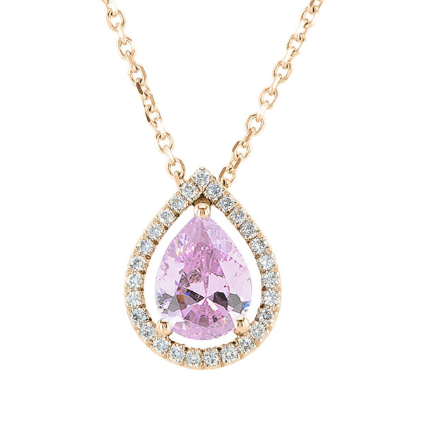 Pink Pear Morganite with Diamond Halo Necklace