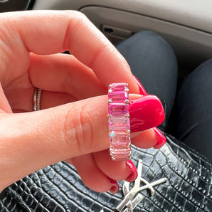 Emerald Cut Pink Topaz Eternity Band