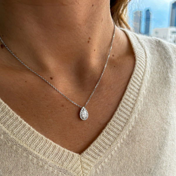 Pear Cut Diamond Halo Necklace