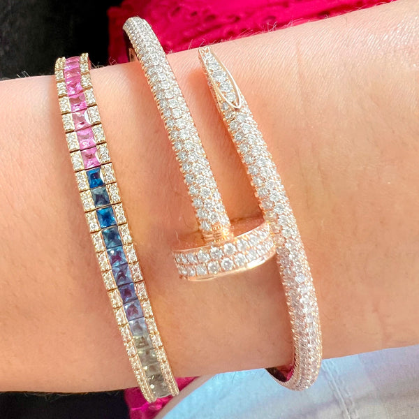 Princess Cut Rainbow Sapphire and Diamonds Bracelet