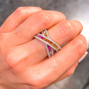 X Rainbow Sapphires & Diamonds Ring