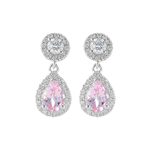 Round Diamonds And Floating Pink Pears Earrings