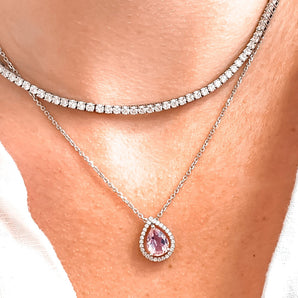 Pink Pear Morganite with Diamond Halo Necklace