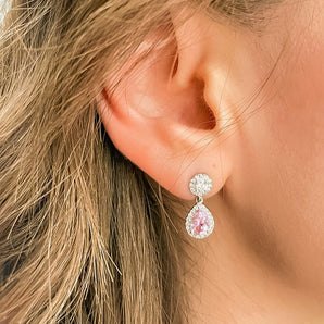 Round Diamonds And Floating Pink Pears Earrings