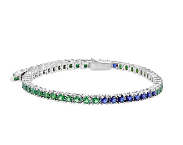 Blue & Green Saphirs and Emeralds Tennis Bracelet