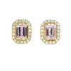 Pink Emerald Cut Morganite with Diamond Halo Earrings