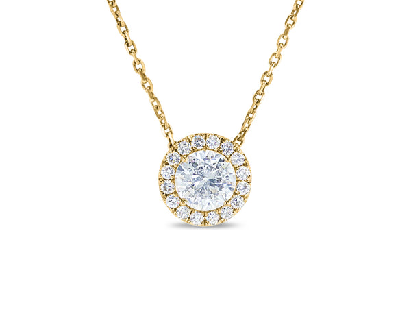 Round cut diamond halo necklace