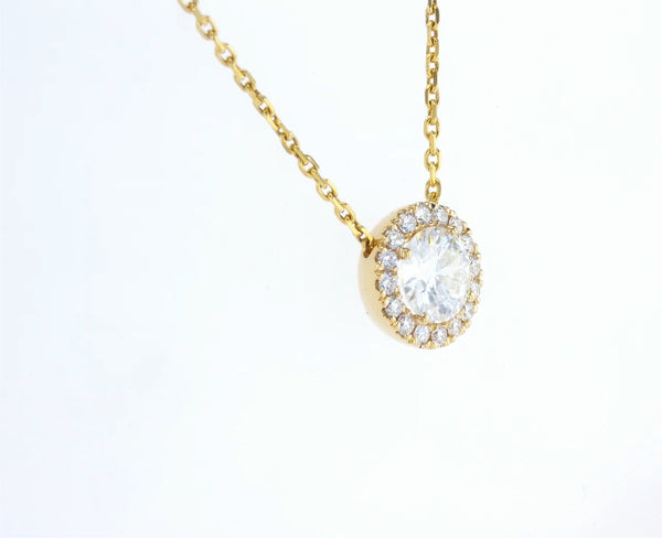 Round cut diamond halo necklace