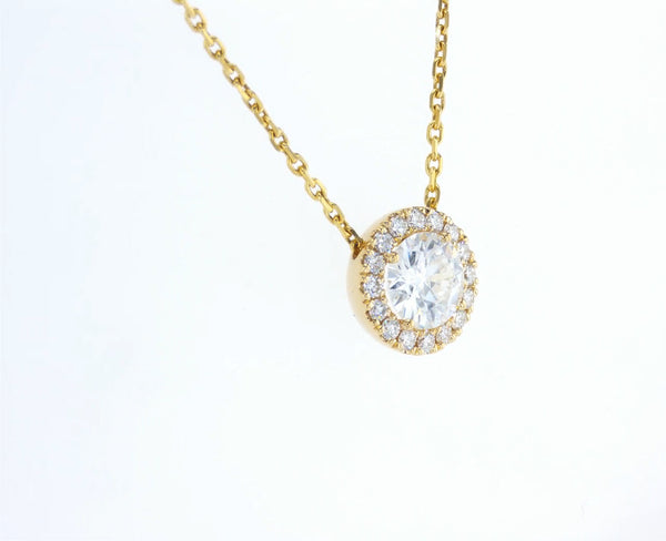 Round cut diamond halo necklace