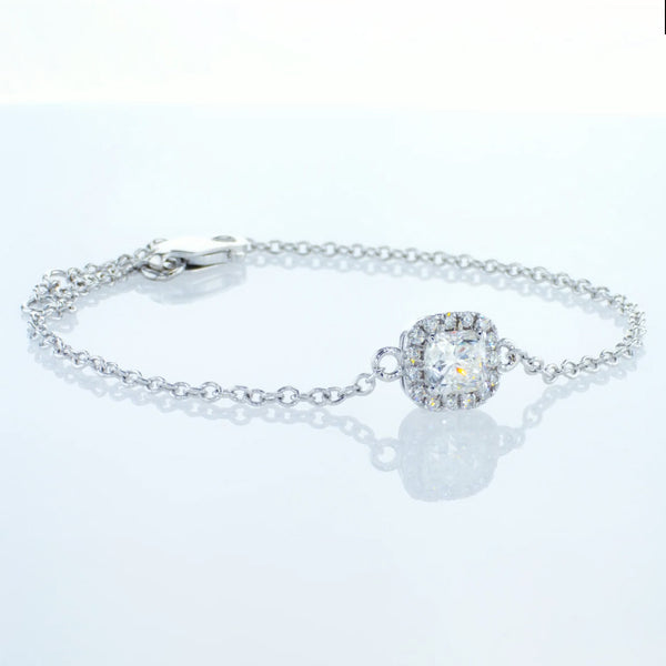 Cushion cut with a diamond halo bracelet