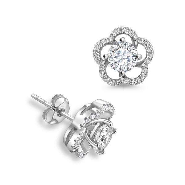 Round diamond flower halo earrings