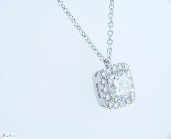 Cushion Diamond Halo Necklace