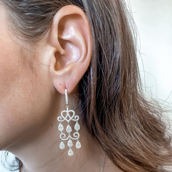 Floating drop and lace diamond earrings