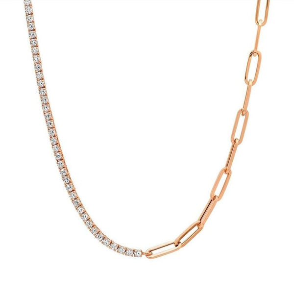 Half Diamond Tennis Half Gold Chain Necklace