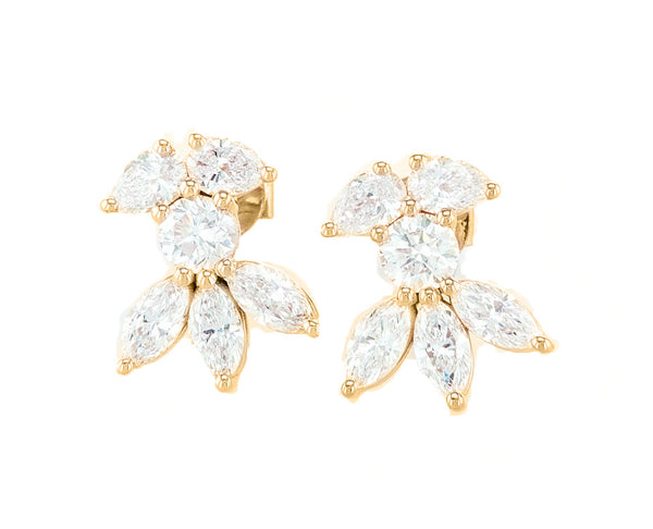 Pears, Marquises & Rounds Cut Diamonds Earrings