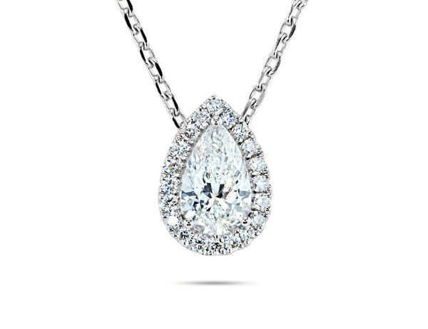 Pear Cut Diamond Halo Necklace