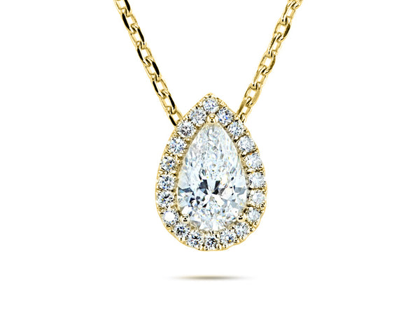 Pear Cut Diamond Halo Necklace