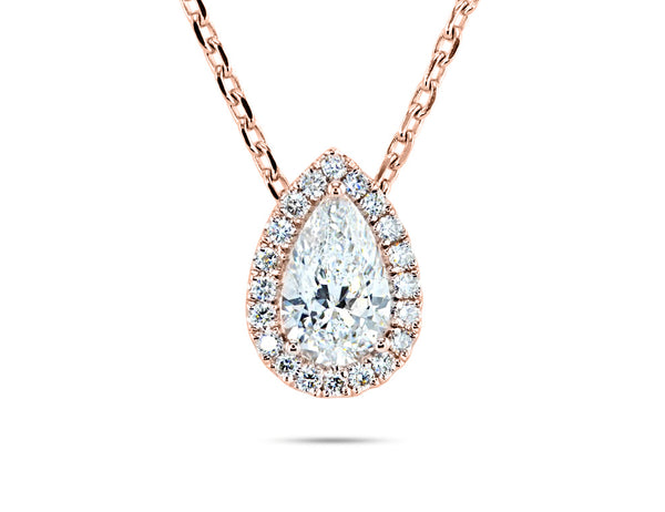 Pear Cut Diamond Halo Necklace